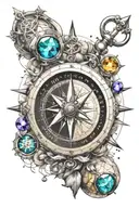 compass with august, december, april, and october birthstones replacing N, E, S, and W points tattoo design idea