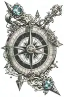 compass with august, december, april, and october birthstones replacing N, E, S, and W points tattoo design idea