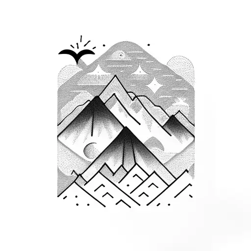 mountain full moon tattoo design idea