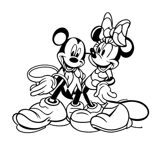 mickey mouse on one knee proposing to minnie mouse tattoo design idea