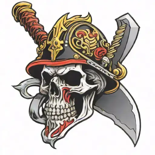 skull fire helmet axe halligan tattoo design idea