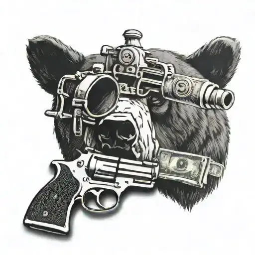 bear,gun , money  tattoo design idea