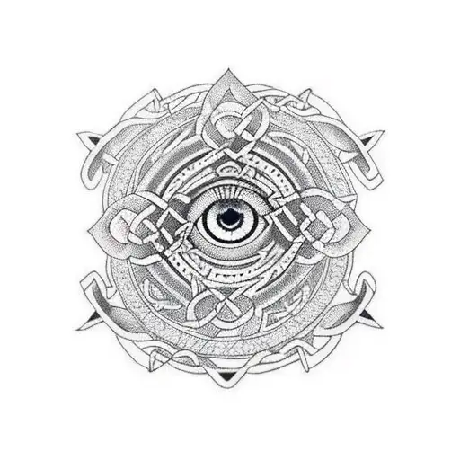 sleeve evil eye Celtic spiral Mount Fuji tranquil peaceful over come the odds  tattoo design idea