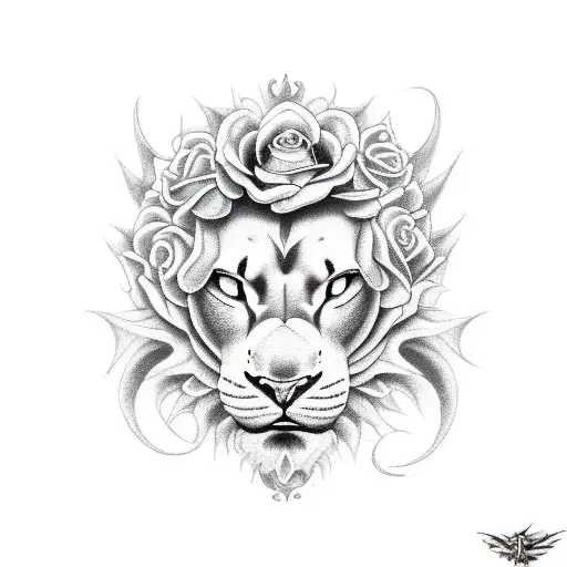 dragon with lion and rose  tattoo design idea