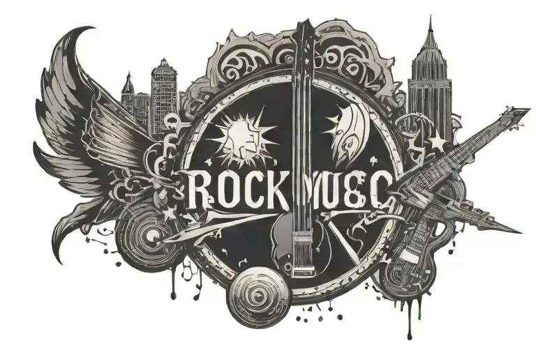 rock music concert with concert area code surrounded tattoo design idea