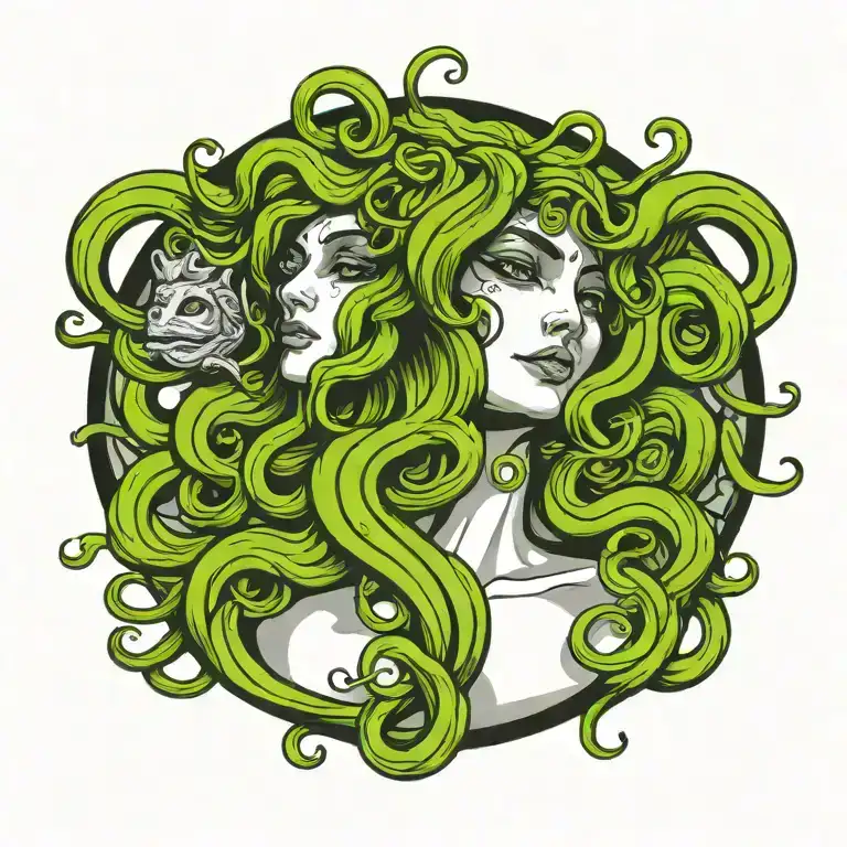 greek mythology MEDUSA with eyes beams and snake hair  tattoo design idea
