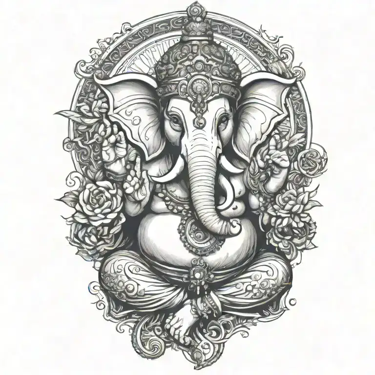 modern ganesha with sunglass and Ak47  tattoo design idea