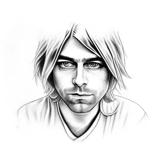 A portrait of Kurt Cobain with lyrics from his songs incorporated tattoo design idea