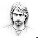 A portrait of Kurt Cobain with lyrics from his songs incorporated tattoo design idea
