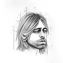 A portrait of Kurt Cobain with lyrics from his songs incorporated tattoo design idea