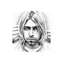 A portrait of Kurt Cobain with lyrics from his songs incorporated tattoo design idea