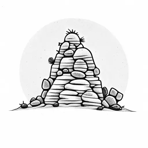 rock cairn with saguaro tattoo design idea