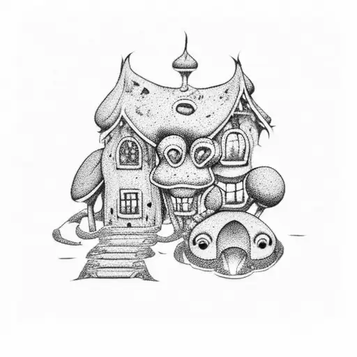 toadstool house tattoo design idea