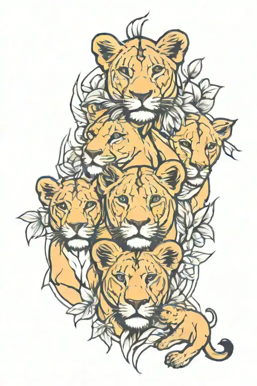 lioness cubs surrounded tattoo design idea