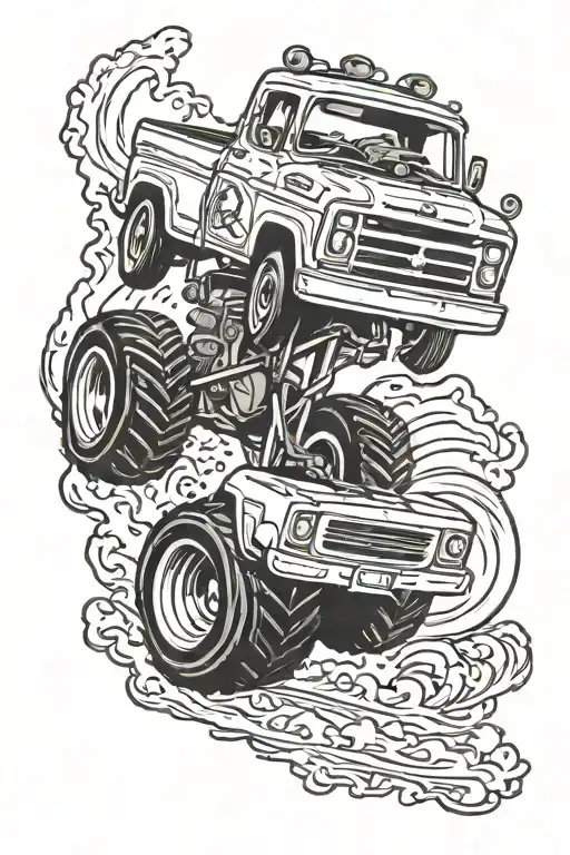 "Dustin", monster truck driving tattoo design idea