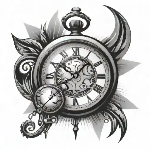 An abstract tattoo design incorporating elements of a clock and a light bulb, symbolizing the concept of time management and inspiration in achieving goals tattoo design idea