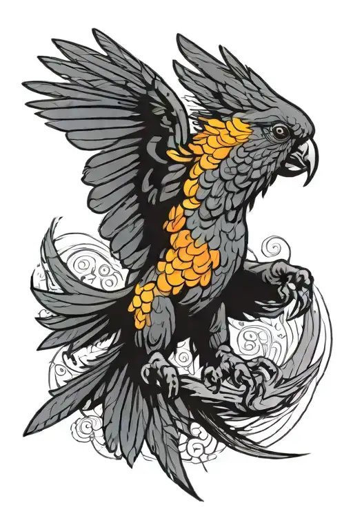 black cockatoo flying tattoo design idea