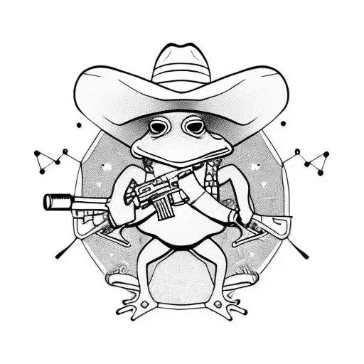 frog with gun and cowboy hat tattoo design idea