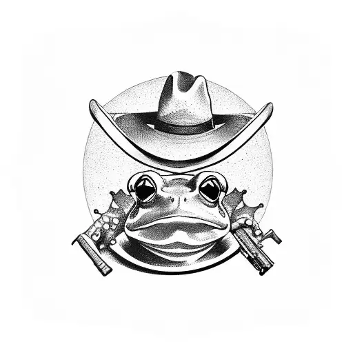 frog with gun and cowboy hat tattoo design idea
