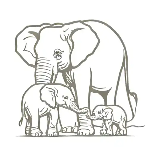 elephant mom and 2 babies  tattoo design idea