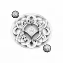 musical theory, musical symbols, diatonic scale, musical notes,esotericism, circle of fifths, isometric, sacred geometry tattoo design idea