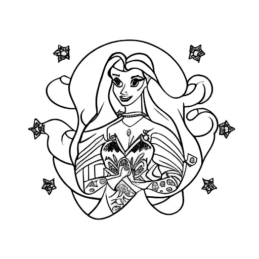 A creative tattoo design combining the Disney princesses with symbols that represent your favorite things. tattoo design idea