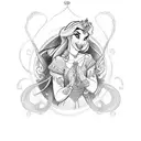 A captivating sketch-style tattoo featuring Disney princesses intertwined with symbolic motifs that represent your occupation and favorite things. tattoo design idea