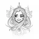 A captivating sketch-style tattoo featuring Disney princesses intertwined with symbolic motifs that represent your occupation and favorite things. tattoo design idea