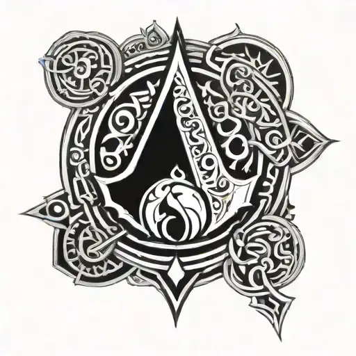  assassins creed Valhalla symbol with intricate Norse designs with a hidden blade  tattoo design idea
