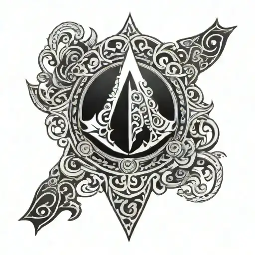  assassins creed Valhalla symbol with intricate Norse designs and a hidden blade tattoo design idea