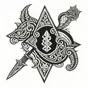  assassins creed Valhalla symbol with intricate Norse designs and a hidden blade tattoo design idea