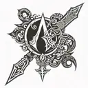  assassins creed Valhalla symbol with intricate Norse designs and a hidden blade tattoo design idea