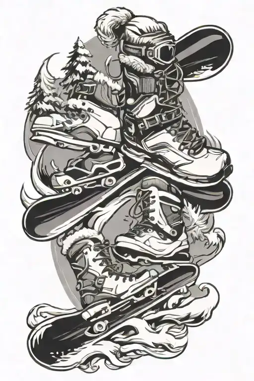 winter and snowboards tattoo design idea