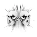 two faces show anxiety tattoo design idea