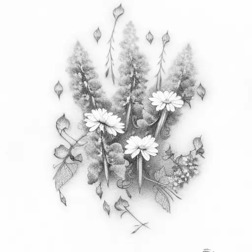 wisteria, violet, ivy, rose, poppy, morning glory, carnation, daisy tattoo design idea