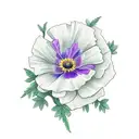 bouquet with all of these flowers: wisteria, poppy, morning glory, carnation, ivy, daisy, rose, violet, cornelia tattoo design idea