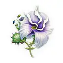 include all of these flowers: wisteria, poppy, morning glory, carnation, ivy, daisy, rose, violet, cornelia tattoo design idea