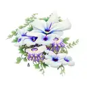 include all of these flowers: wisteria, poppy, morning glory, carnation, ivy, daisy, rose, violet, cornelia tattoo design idea