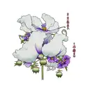 forearm sleeve with only these flowers: wisteria, poppy, morning glory, carnation, ivy, daisy, rose, violet, cornelia tattoo design idea