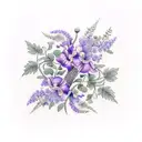forearm sleeve with only these flowers: wisteria, poppy, morning glory, carnation, ivy, daisy, rose, violet, cornelia tattoo design idea