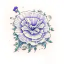 bouquet with only these flowers: wisteria, poppy, morning glory, carnation, ivy, daisy, rose, violet, cornelia tattoo design idea
