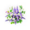 a bouquet of the following flowers: wisteria, violet, ivy, rose, poppy, morning glory, carnation, daisy tattoo design idea