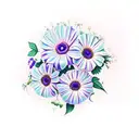 a bouquet of the following flowers: wisteria, violet, ivy, rose, poppy, morning glory, carnation, daisy tattoo design idea