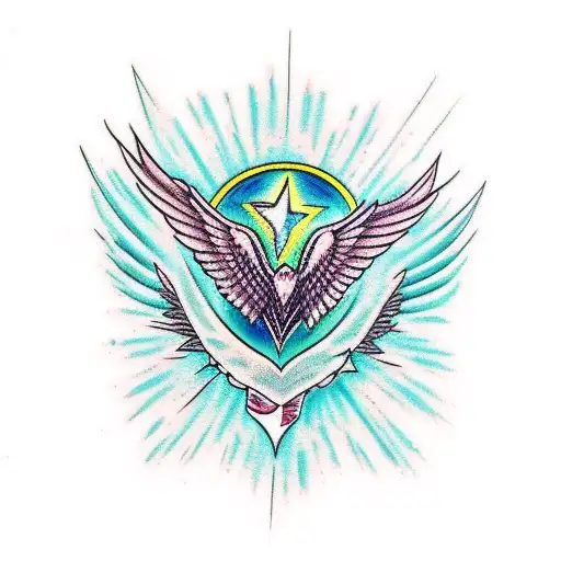 broken heart with wings and LEVI writen in the middle tattoo design idea