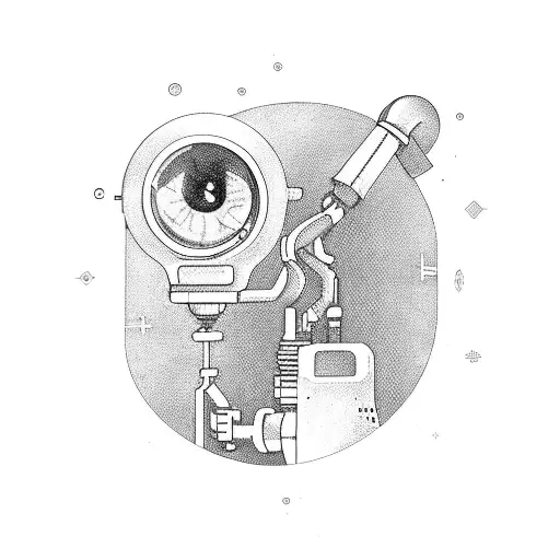 A tattoo of a robotic arm holding a magnifying glass, representing the intersection of IT automation and detective work tattoo design idea