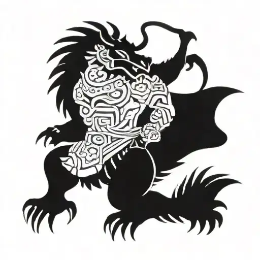 aztec warrior battling a dragon tattoo design idea