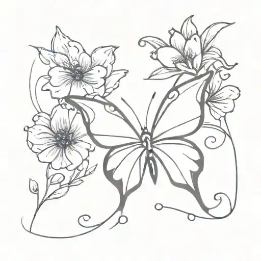 Butterfly with flowers for half  tattoo design idea
