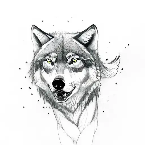 A sketch-style tattoo of a family of wolves running through a dense forest tattoo design idea