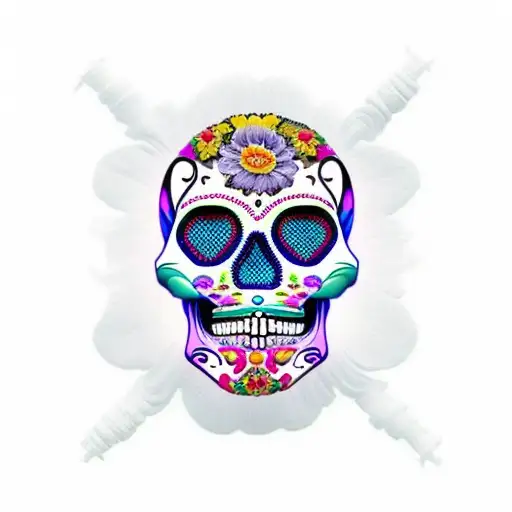 colorful día de los muertos skull tattoo design idea
