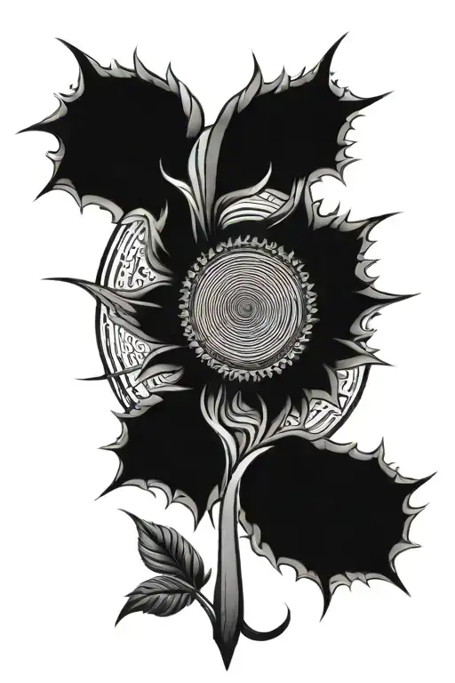 fractal soundwave with sunflower  tattoo design idea